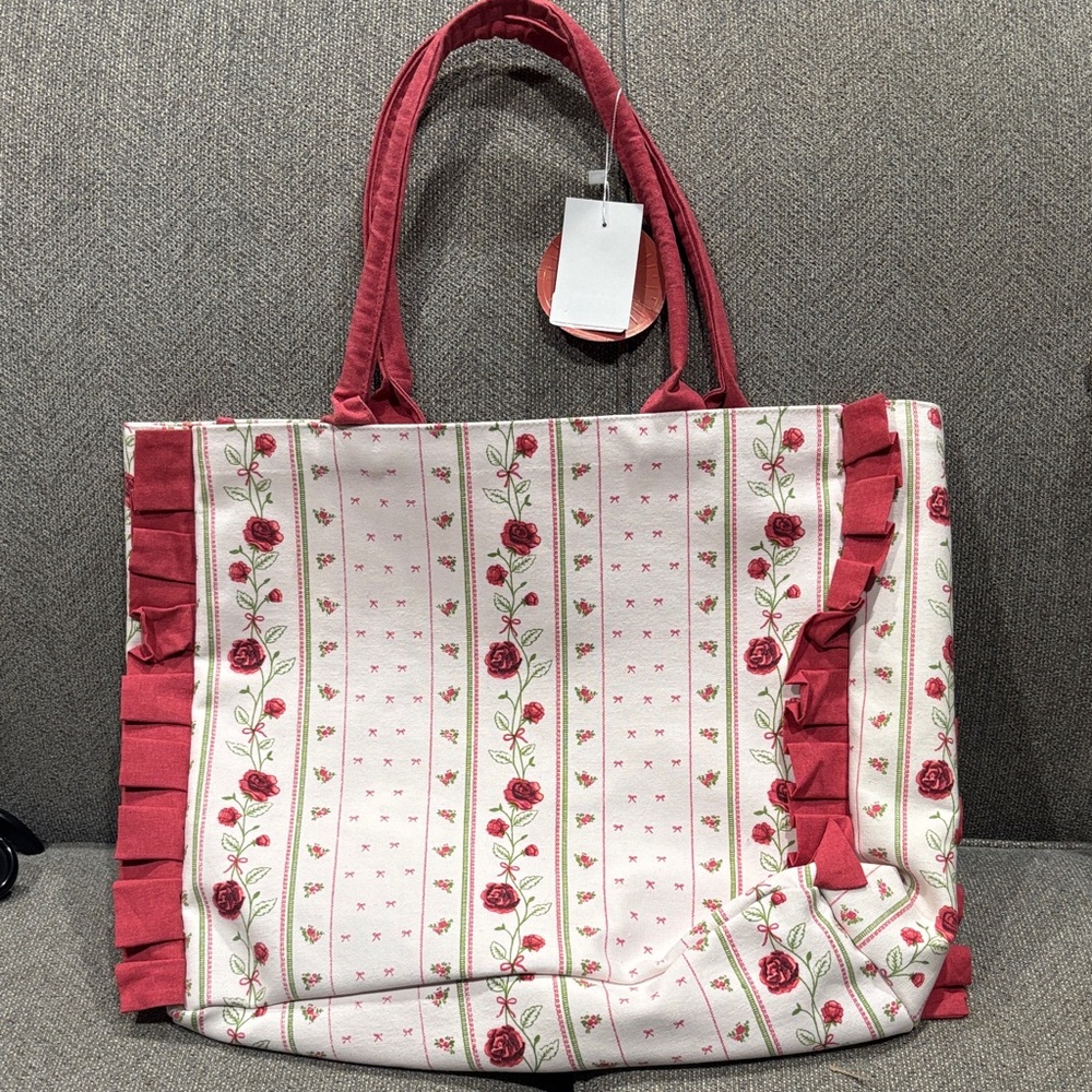 Harper Floral Rose Stripe Tote Bag - Pink